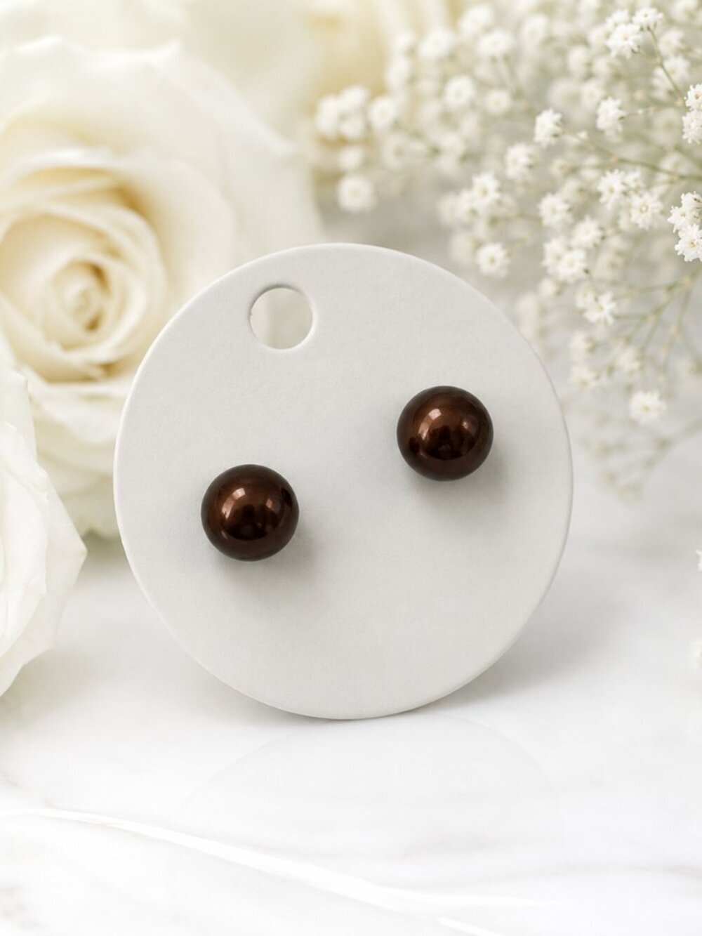 ALLY STATEMEANT EARRINGS BROWN ROUND STUDS